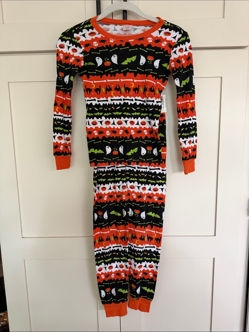 Gymboree Halloween Ghost & Bat Two Piece-Pajamas Orange/Black/White/Green